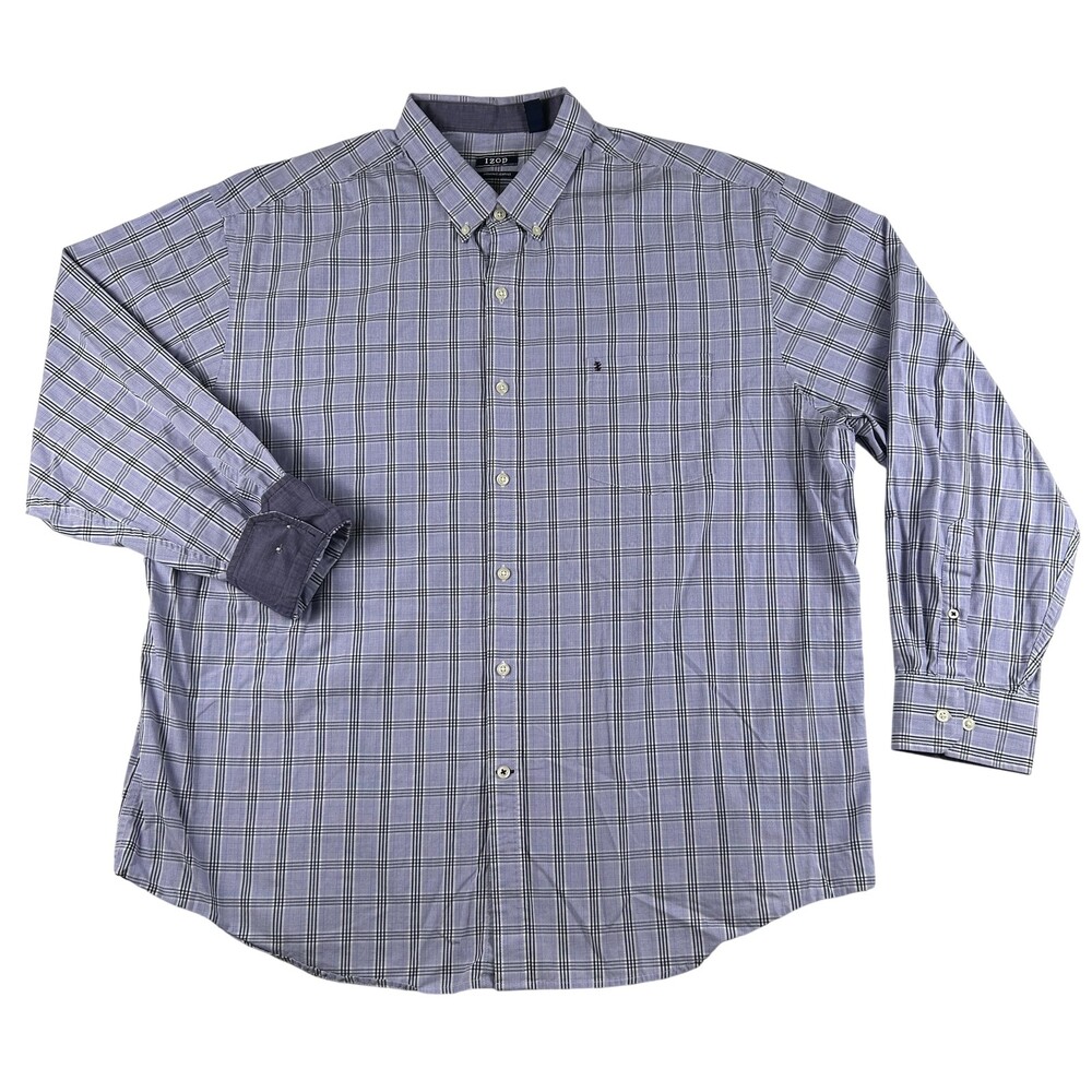 IZOD Shirt Mens 2XL Purple Plaid Long Sleeve Button Down Contrast Cuff Casual